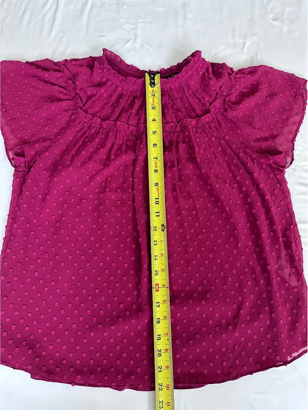 J.Crew Size XS Magenta Swiss Dot Ruffle Flutter Sleeve Blouse
